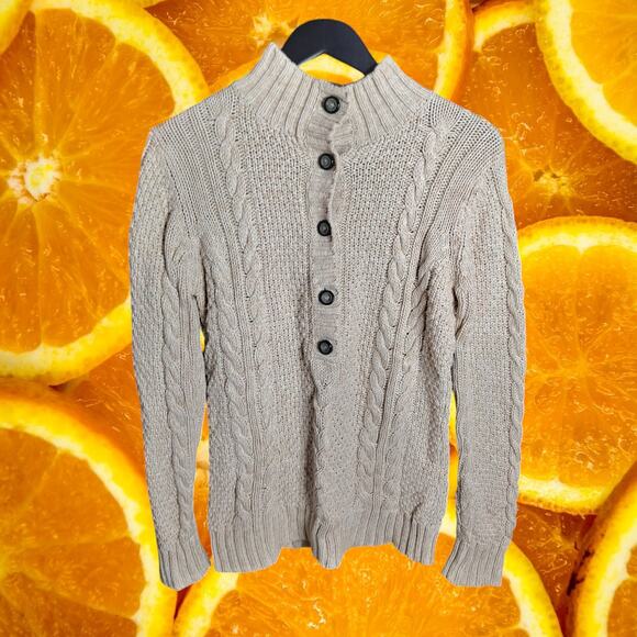 Leo‎ & Nicole Women's Cotton Beige Cable Knitted Mock Neck Sweater Size M - Picture 2 of 7